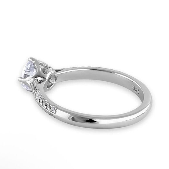 Sterling Silver Dainty Cathedral Round Cut Clear CZ Engagement Ring New - Picture 4 of 4